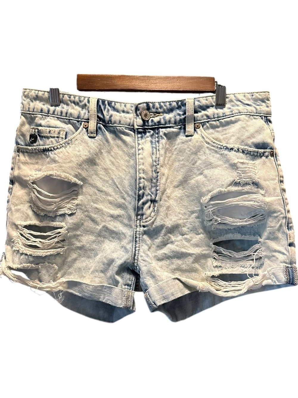 Kancan Light Blue Distressed High-Rise Denim Shorts